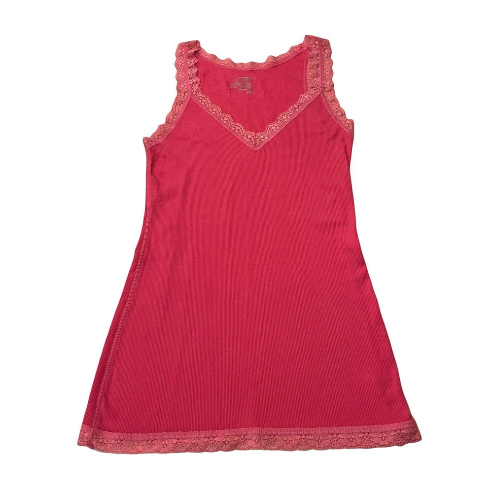 Y2K Old Navy Babydoll Tank Top Cami Lace Trim Feminine Long Sz S